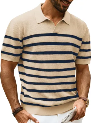 PJ PAUL JONES Mens Polo Shirts V-Neck Knit Polo Textured Summer Shirts