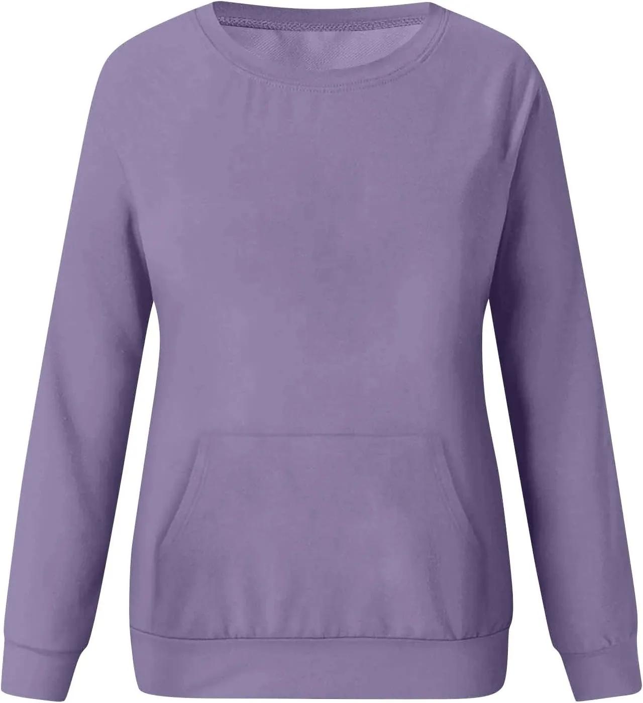 Plain Crewneck Sweatshirts Women Lightweight Fleece Oversized Sweatshirt Pullover Long Sleeve Tops Kangaroo Pocket
