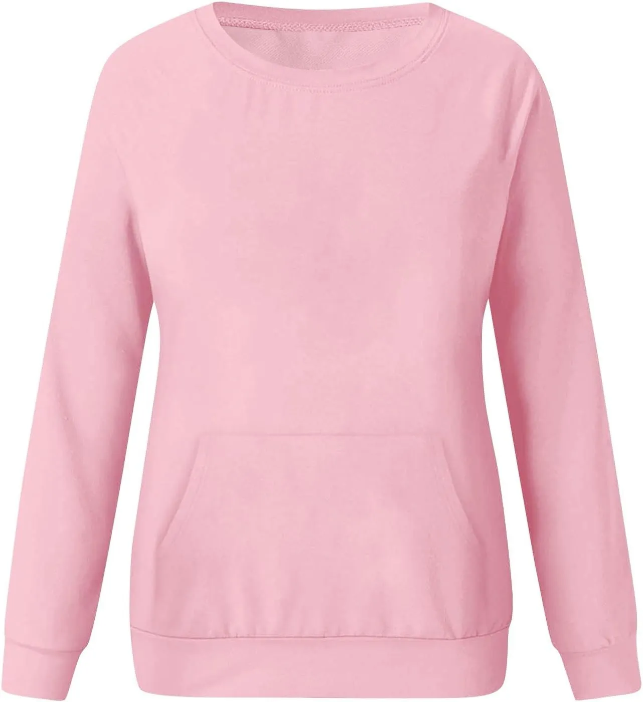Plain Crewneck Sweatshirts Women Lightweight Fleece Oversized Sweatshirt Pullover Long Sleeve Tops Kangaroo Pocket