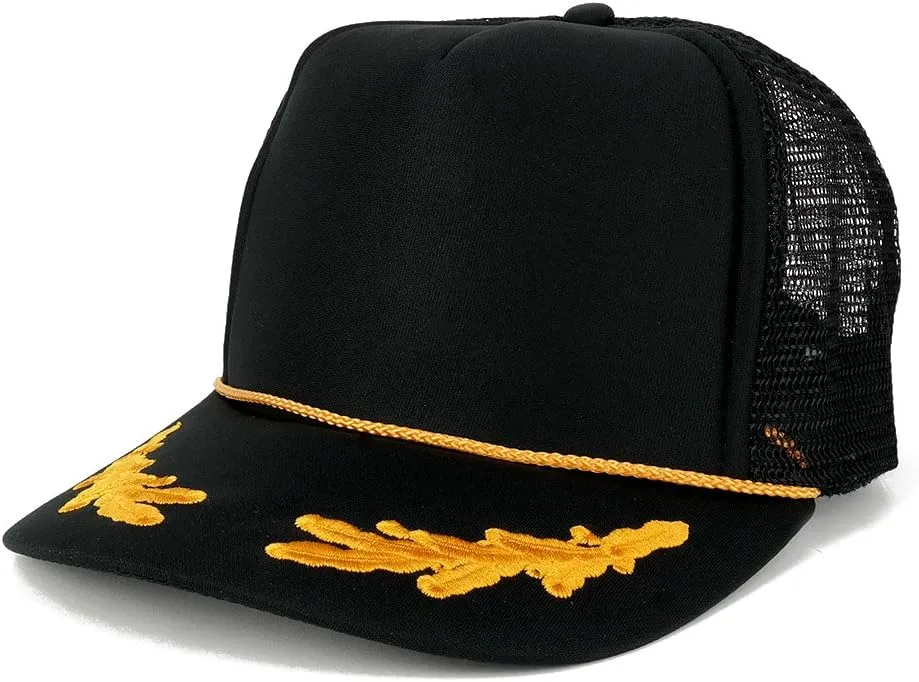 Polyester Foam Front Oak Leaves High Crown Gold Style Trucker Mesh Back Cap
