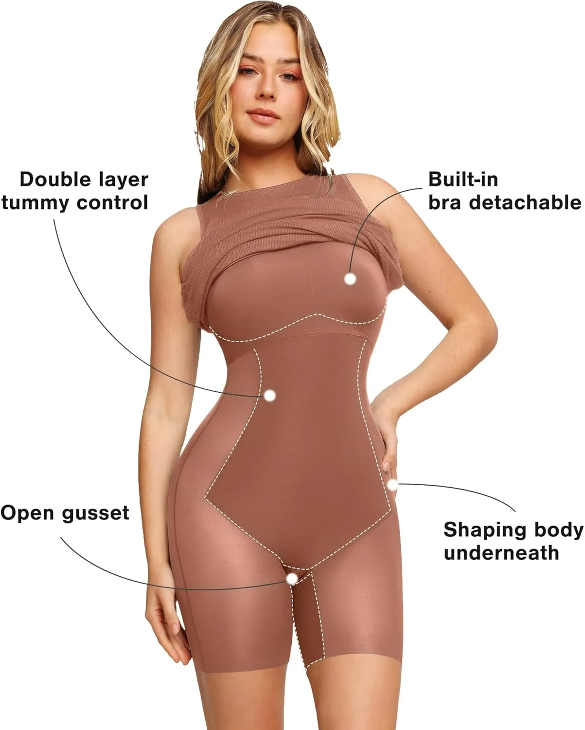 Popilush Midi Dresses for Women - Summer Bodycon Shapewear Sleeveless Crew Neck Dress Causal Party Club Outfits