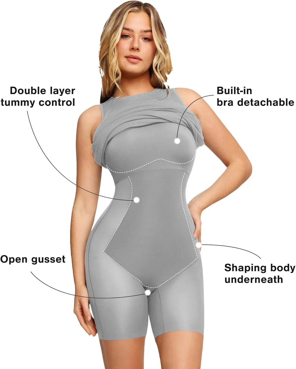 Popilush Midi Dresses for Women - Summer Bodycon Shapewear Sleeveless Crew Neck Dress Causal Party Club Outfits