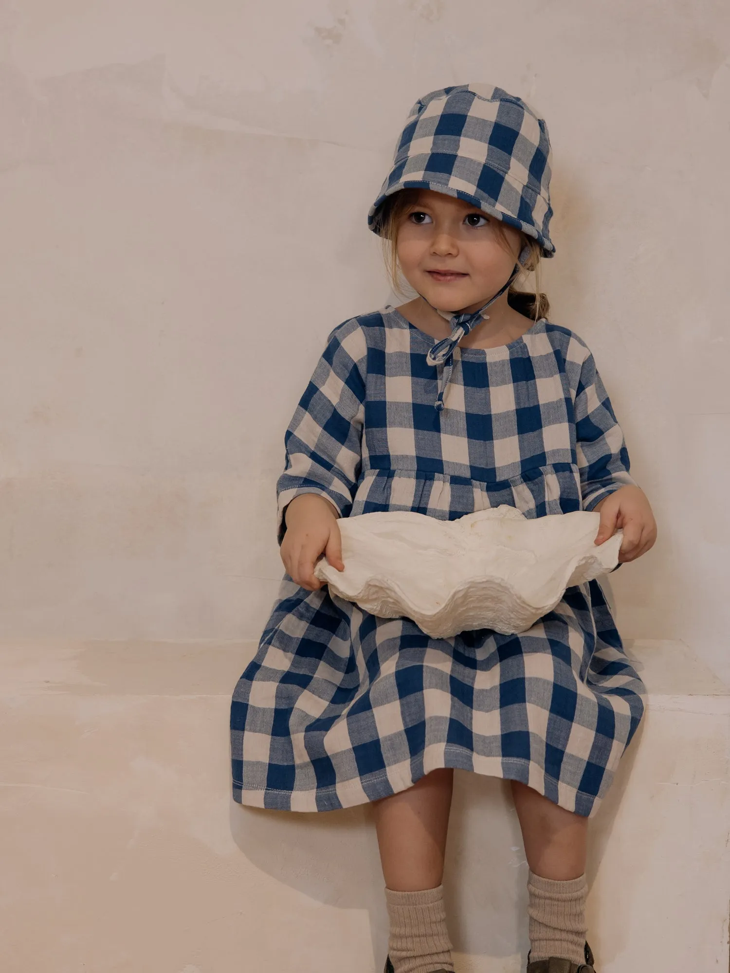 Pottery Blue Gingham Bucket Sun Hat