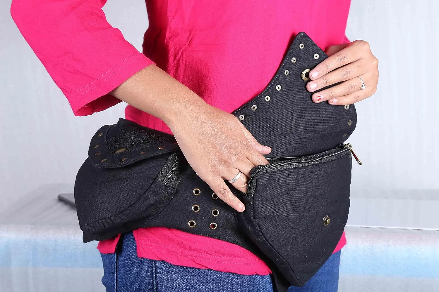 Practical Fannypack Cotton Waistbag packs Travel Utility Running Belt Black fashion Gift for Men Women Money Bag Sports Bum bag Workout Travelling (Style-01, Black)