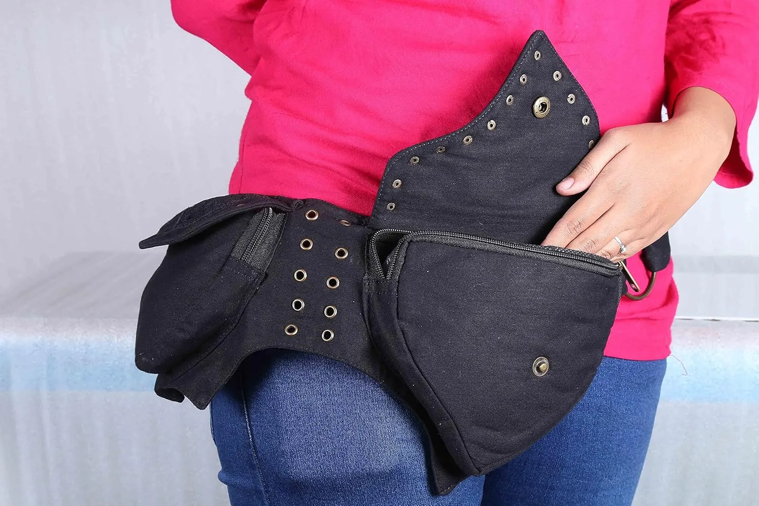 Practical Fannypack Cotton Waistbag packs Travel Utility Running Belt Black fashion Gift for Men Women Money Bag Sports Bum bag Workout Travelling (Style-01, Black)