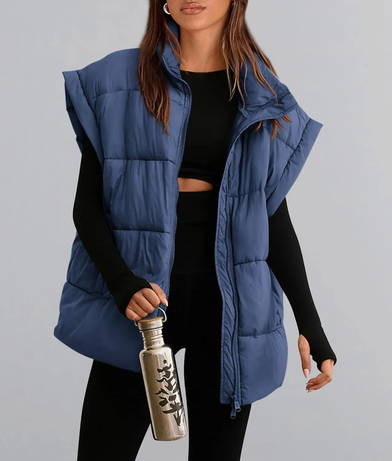 PRETTYGARDEN Women's Puffer Vest Fall Casual Stand Collar Lightweight Sleeveless Zip Up Padded Jackets Outerwear