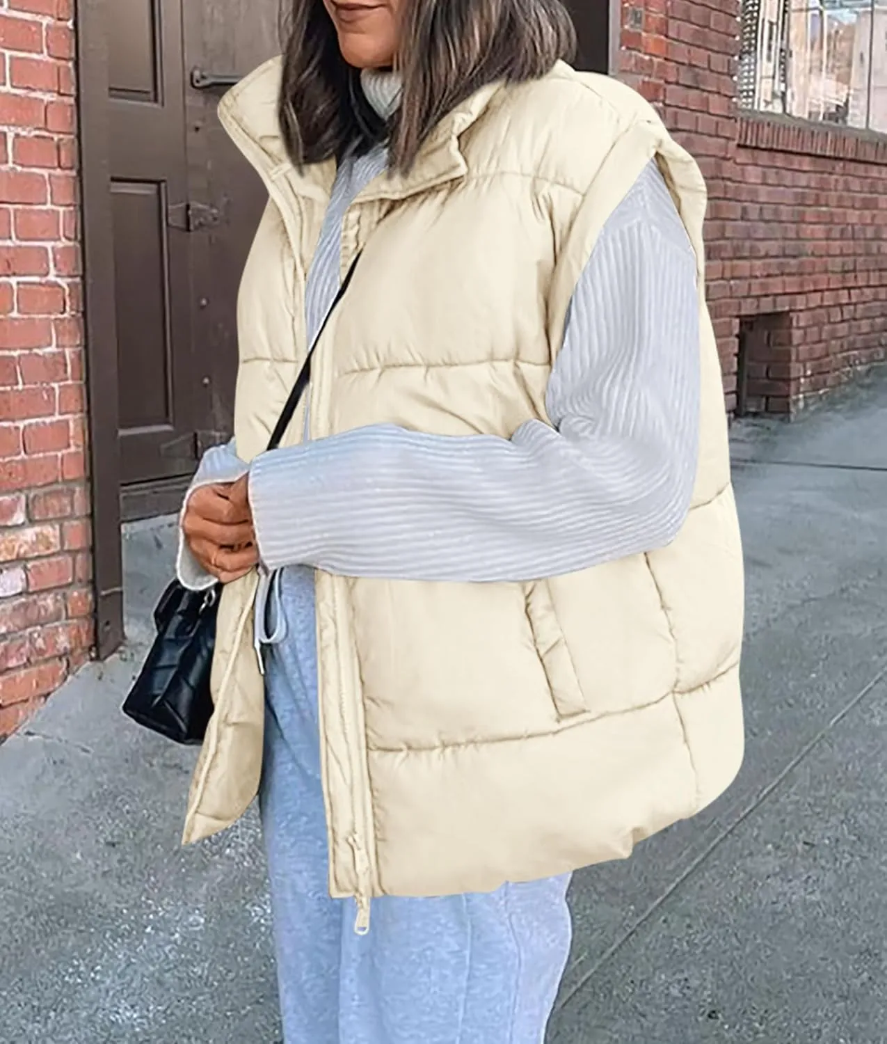 PRETTYGARDEN Women's Puffer Vest Fall Casual Stand Collar Lightweight Sleeveless Zip Up Padded Jackets Outerwear