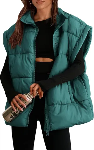 PRETTYGARDEN Women's Puffer Vest Fall Casual Stand Collar Lightweight Sleeveless Zip Up Padded Jackets Outerwear