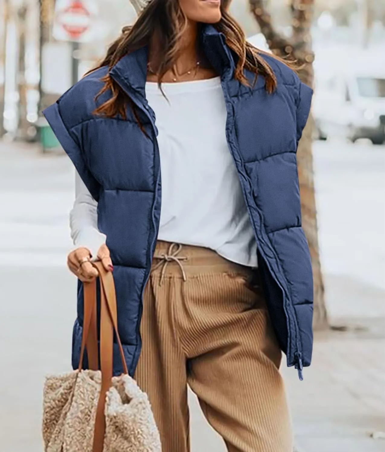 PRETTYGARDEN Women's Puffer Vest Fall Casual Stand Collar Lightweight Sleeveless Zip Up Padded Jackets Outerwear