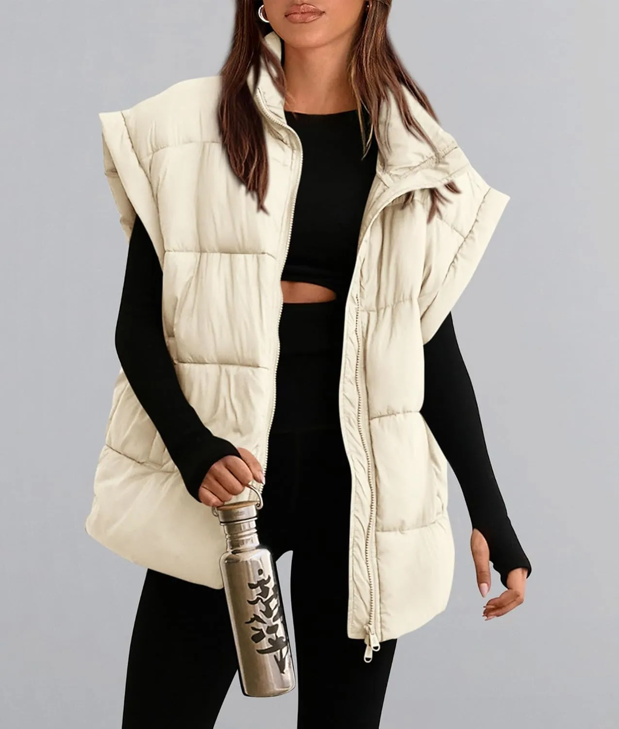 PRETTYGARDEN Women's Puffer Vest Fall Casual Stand Collar Lightweight Sleeveless Zip Up Padded Jackets Outerwear