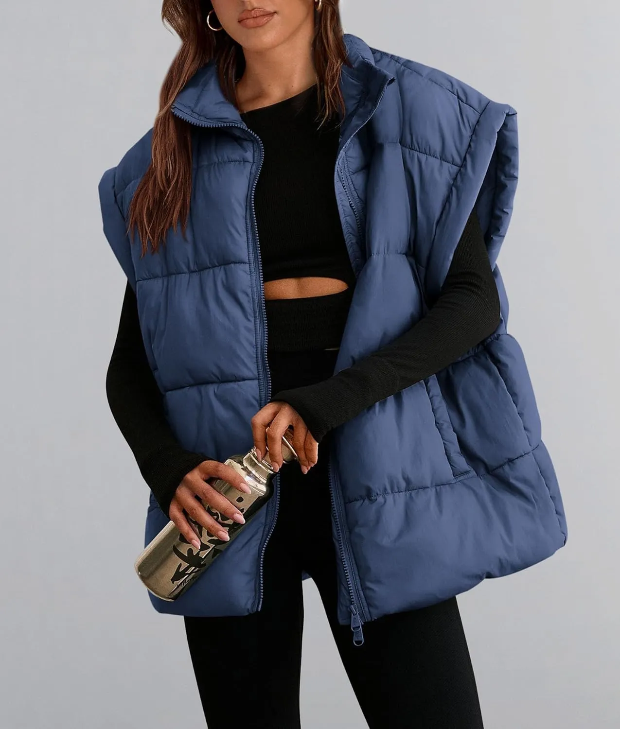PRETTYGARDEN Women's Puffer Vest Fall Casual Stand Collar Lightweight Sleeveless Zip Up Padded Jackets Outerwear