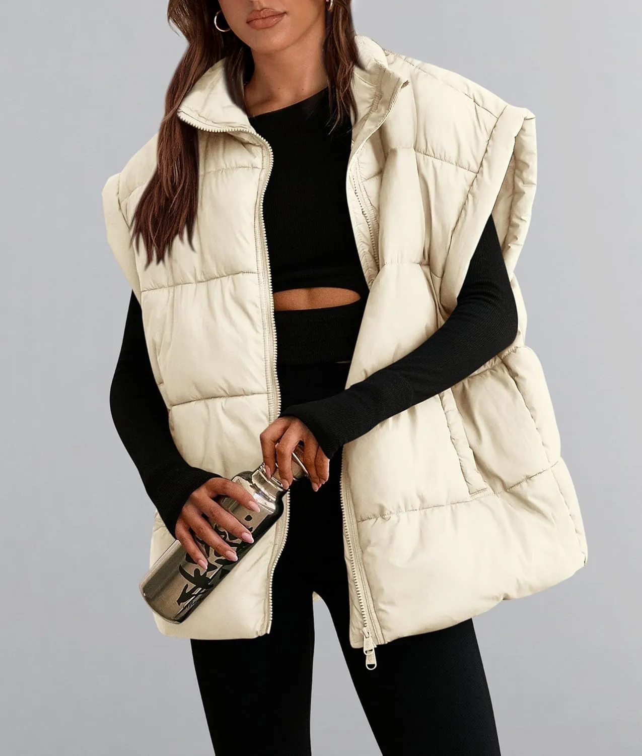 PRETTYGARDEN Women's Puffer Vest Fall Casual Stand Collar Lightweight Sleeveless Zip Up Padded Jackets Outerwear