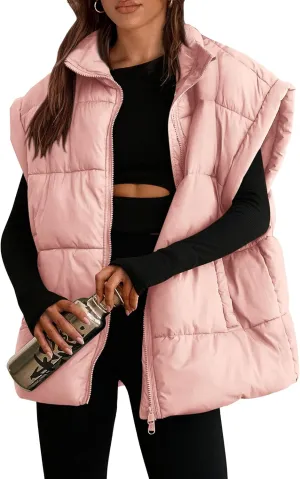 PRETTYGARDEN Women's Puffer Vest Fall Casual Stand Collar Lightweight Sleeveless Zip Up Padded Jackets Outerwear