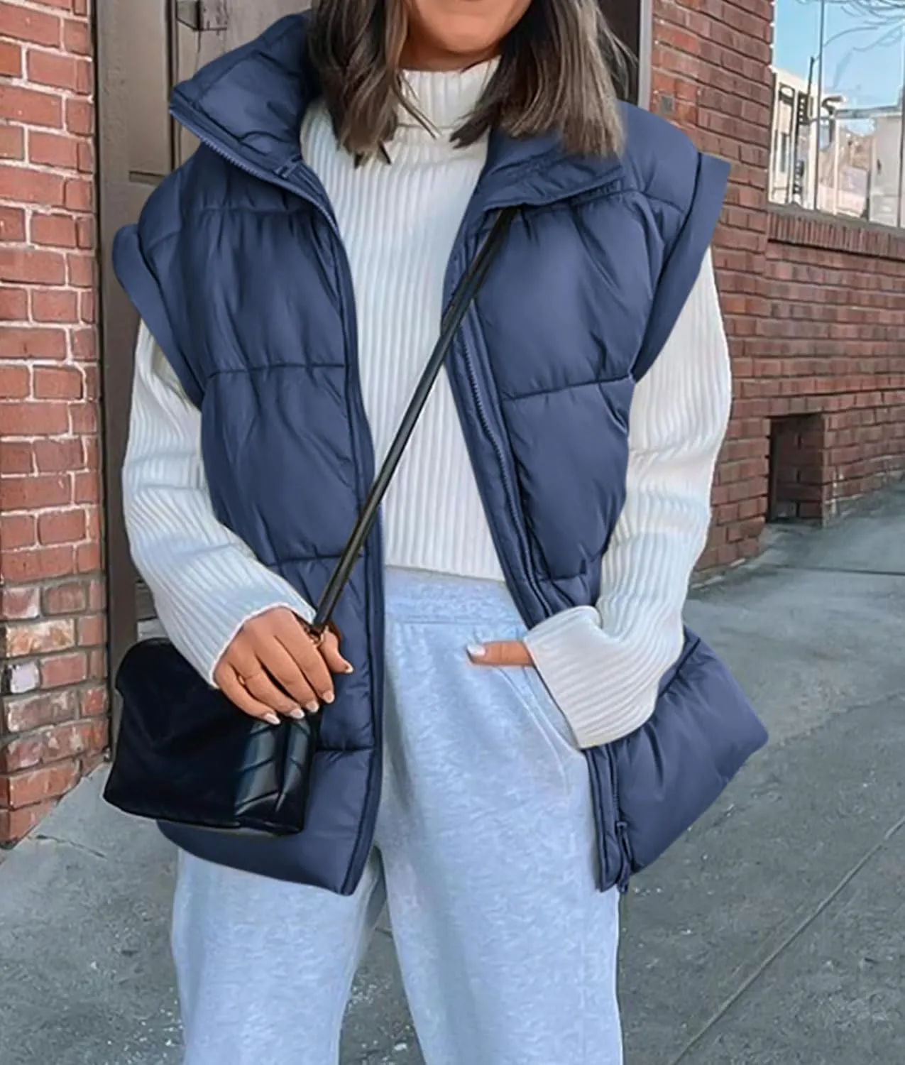 PRETTYGARDEN Women's Puffer Vest Fall Casual Stand Collar Lightweight Sleeveless Zip Up Padded Jackets Outerwear