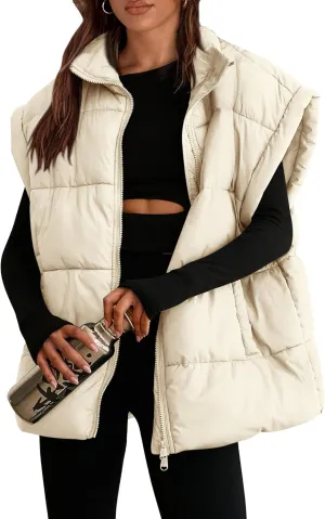 PRETTYGARDEN Women's Puffer Vest Fall Casual Stand Collar Lightweight Sleeveless Zip Up Padded Jackets Outerwear