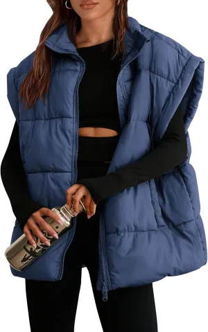 PRETTYGARDEN Women's Puffer Vest Fall Casual Stand Collar Lightweight Sleeveless Zip Up Padded Jackets Outerwear