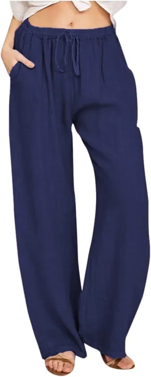 PTOLOCIF Cotton Linen Pants Women,Wide Leg Harem Pants Loose Elastic Waist Palazzo Pants Comfy Lounge Baggy Sweatpants