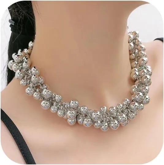Punk Silver Ball Choker Necklaces for Women, Bold Small Ball Pearl Beads Statement Choker Party Bar Daily Wear Accessories Gifts