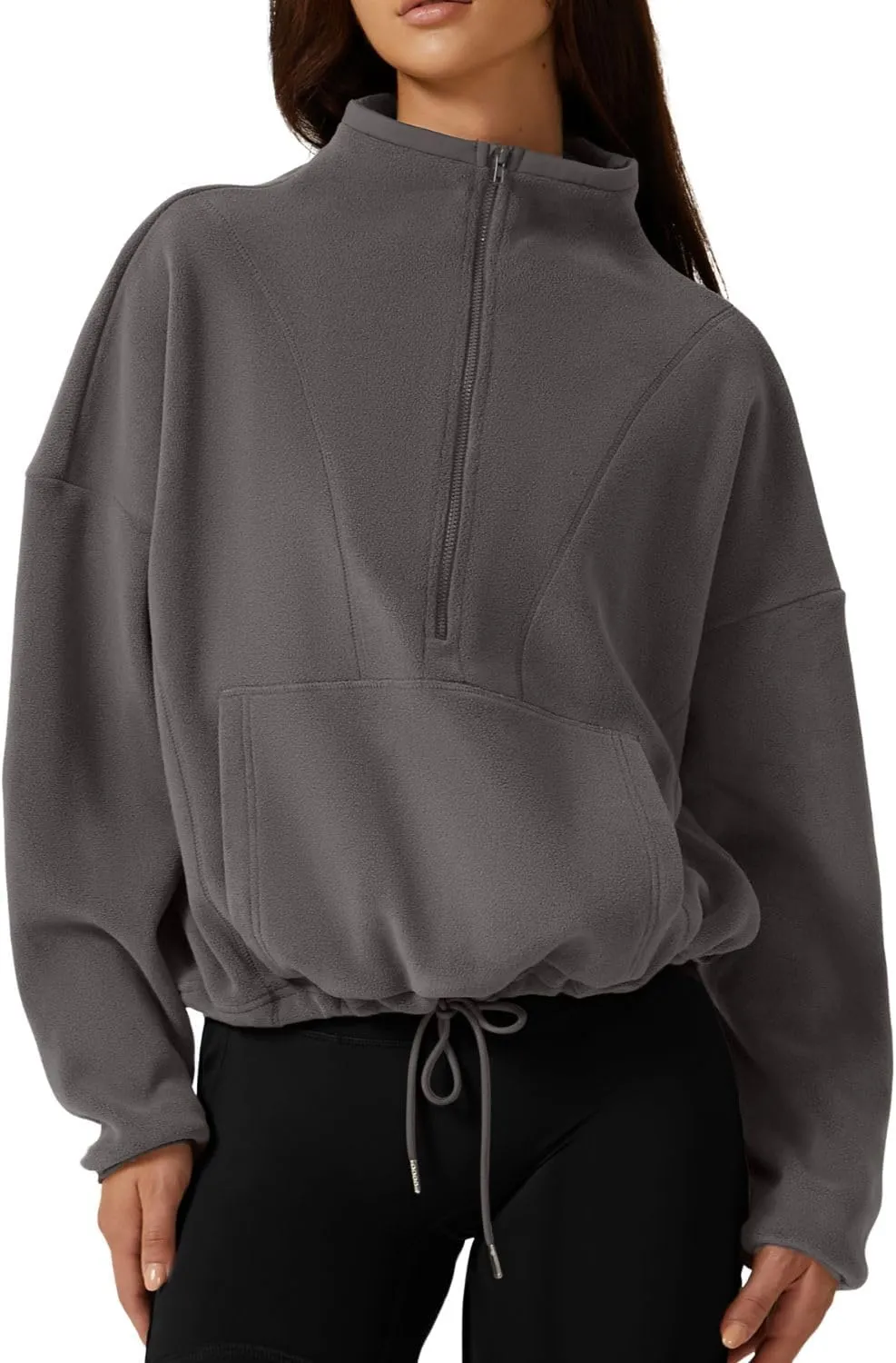 QINSEN Women Half Zip Fleece Sweatshirt Mock Neck Long Sleeve Winter Cozy Sherpa Pullover Sweater Tops