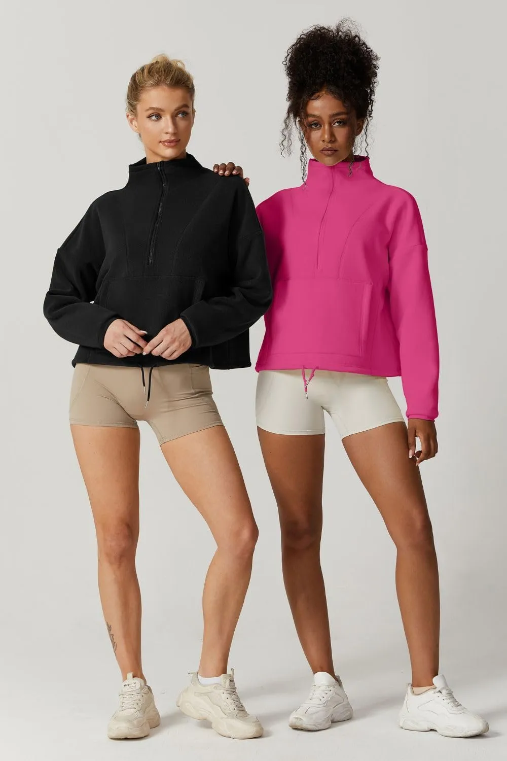 QINSEN Women Half Zip Fleece Sweatshirt Mock Neck Long Sleeve Winter Cozy Sherpa Pullover Sweater Tops