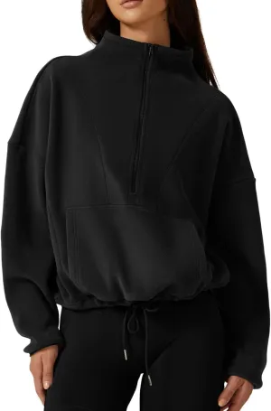 QINSEN Women Half Zip Fleece Sweatshirt Mock Neck Long Sleeve Winter Cozy Sherpa Pullover Sweater Tops