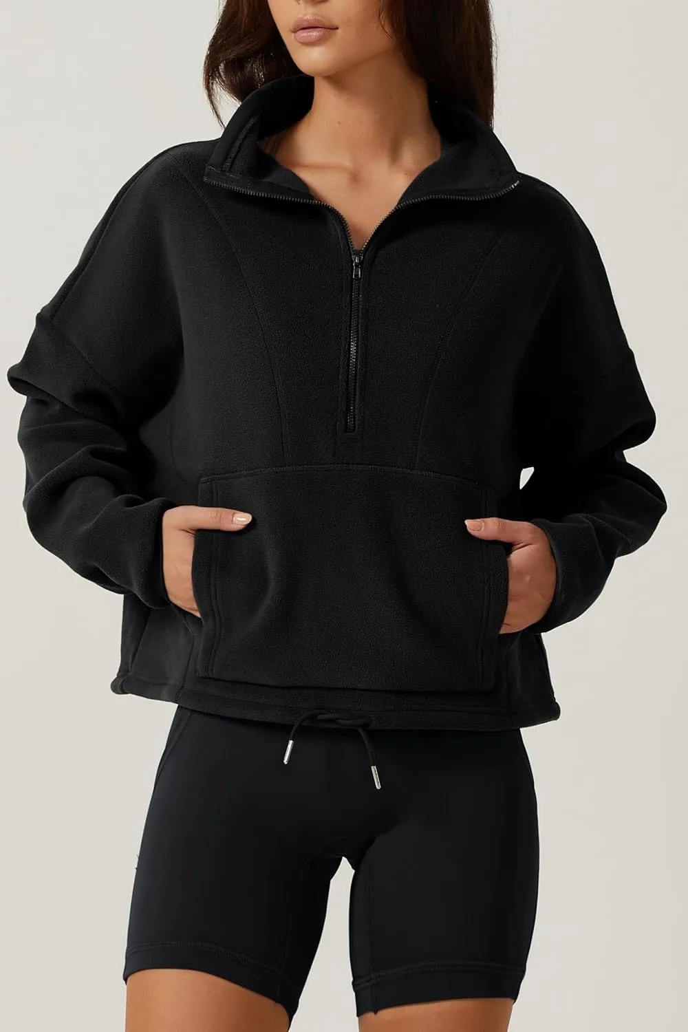 QINSEN Women Half Zip Fleece Sweatshirt Mock Neck Long Sleeve Winter Cozy Sherpa Pullover Sweater Tops