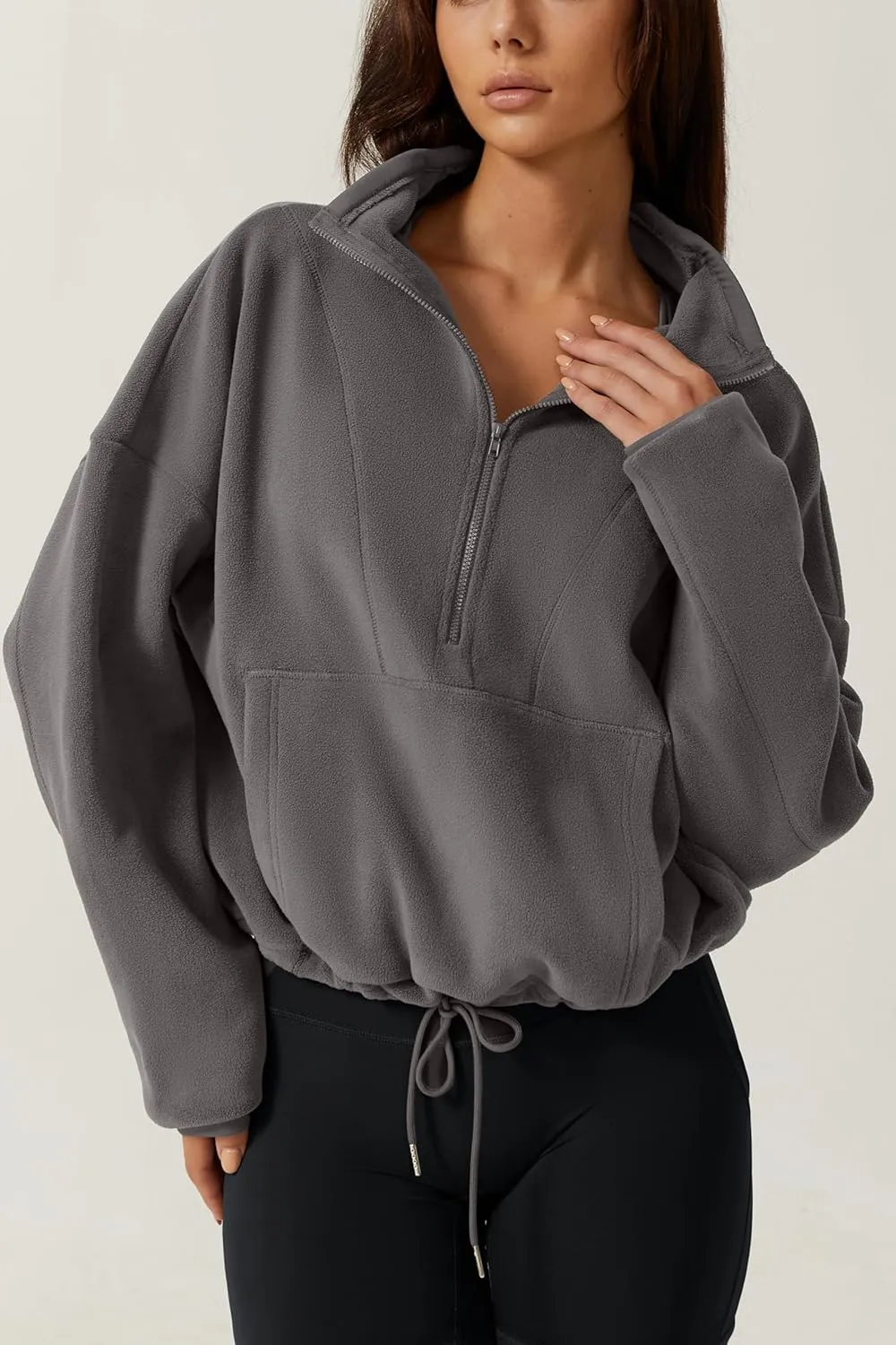 QINSEN Women Half Zip Fleece Sweatshirt Mock Neck Long Sleeve Winter Cozy Sherpa Pullover Sweater Tops