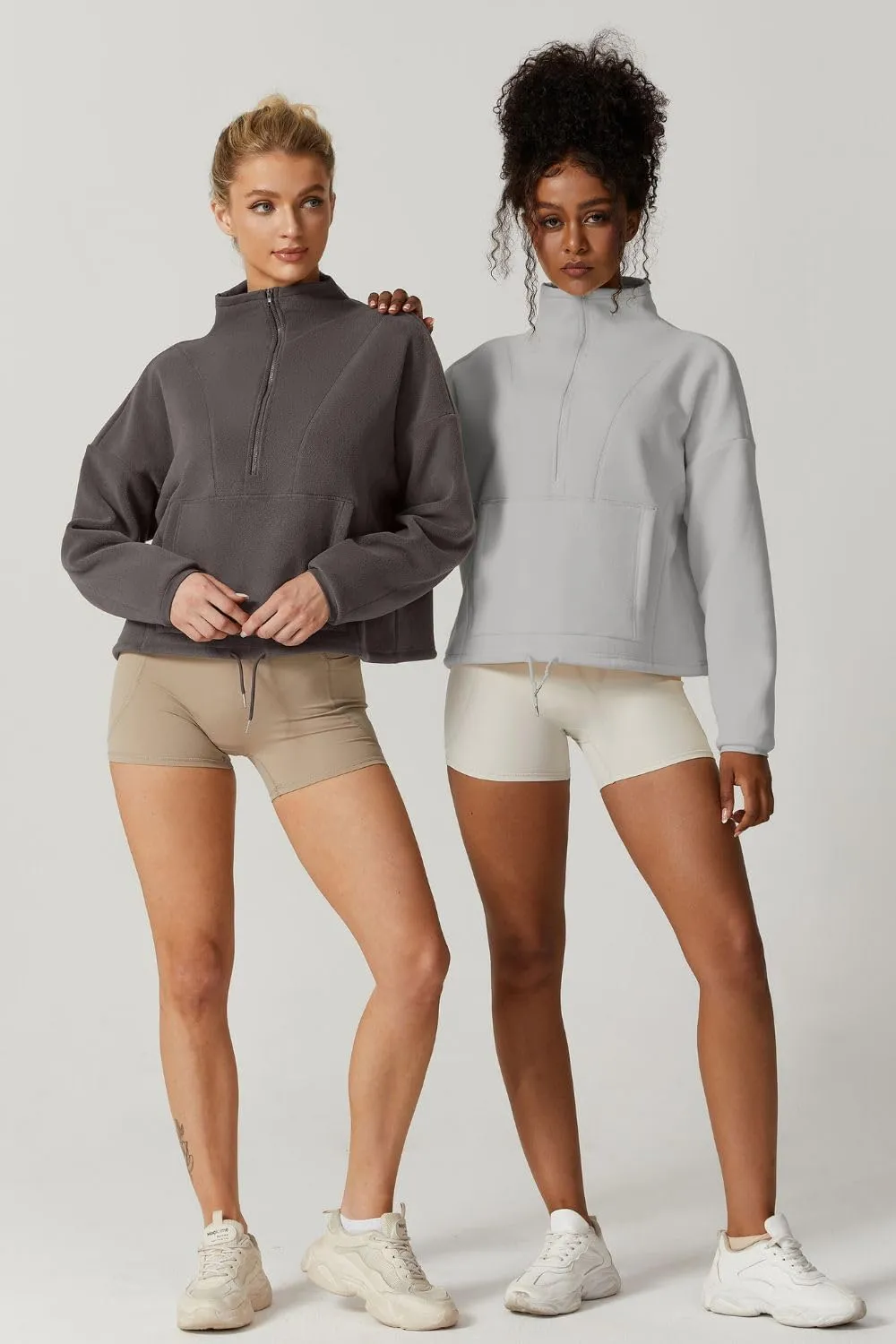 QINSEN Women Half Zip Fleece Sweatshirt Mock Neck Long Sleeve Winter Cozy Sherpa Pullover Sweater Tops