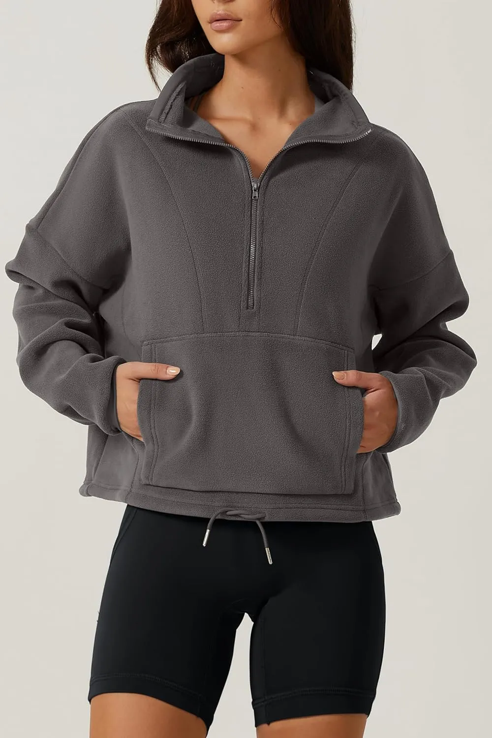 QINSEN Women Half Zip Fleece Sweatshirt Mock Neck Long Sleeve Winter Cozy Sherpa Pullover Sweater Tops