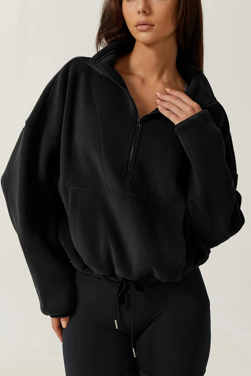 QINSEN Women Half Zip Fleece Sweatshirt Mock Neck Long Sleeve Winter Cozy Sherpa Pullover Sweater Tops