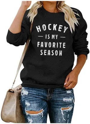 Qrupoad Women Hockey Is My Favorite Season Sweatshirt Hoodie Oversized Cozy Pockets Pullover