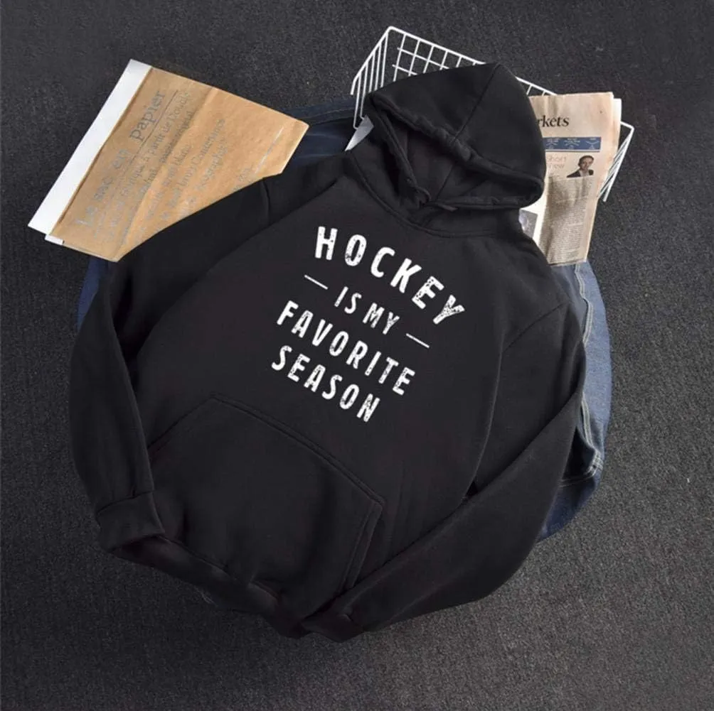 Qrupoad Women Hockey Is My Favorite Season Sweatshirt Hoodie Oversized Cozy Pockets Pullover