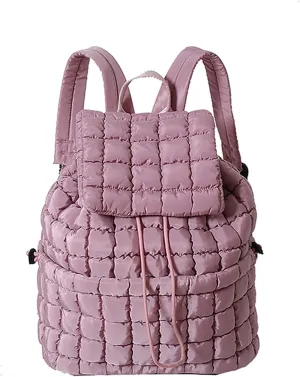 Quilted Puffer Backpack for Women - Trendy Drawstring Purse (Dark Purple)