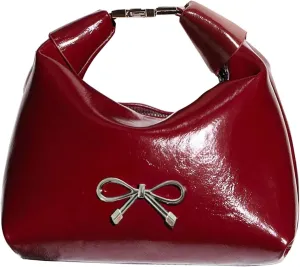 QWINEE Women's Y2k Bow Clutch Purse Evening Handbag Elegant Zipper Pu Leather Dumpling Bag Cute Retro Purse