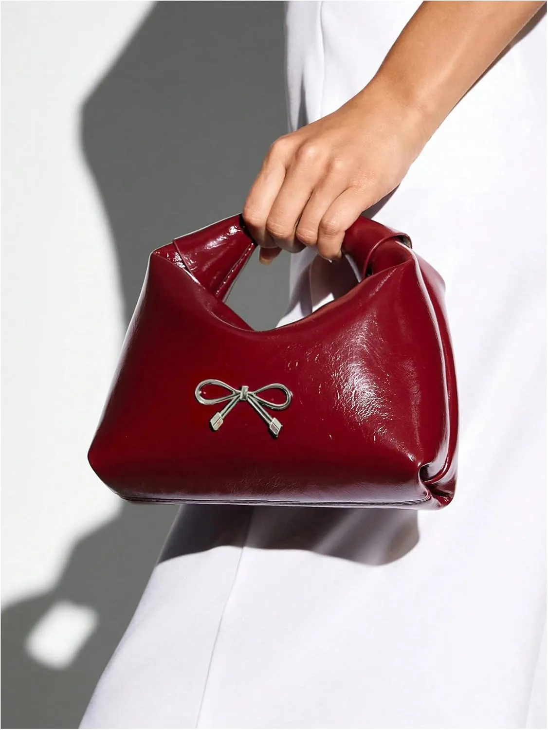 QWINEE Women's Y2k Bow Clutch Purse Evening Handbag Elegant Zipper Pu Leather Dumpling Bag Cute Retro Purse