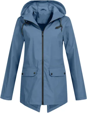 Rain Jacket Women Waterproof Breathable Hooded Trench Coat Casual Windproof Raincoats Solid Windbreaker