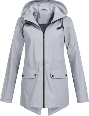 Rain Jacket Women Waterproof Breathable Hooded Trench Coat Casual Windproof Raincoats Solid Windbreaker