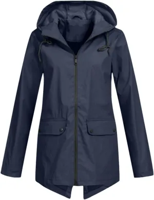 Rain Jacket Women Waterproof Breathable Hooded Trench Coat Casual Windproof Raincoats Solid Windbreaker