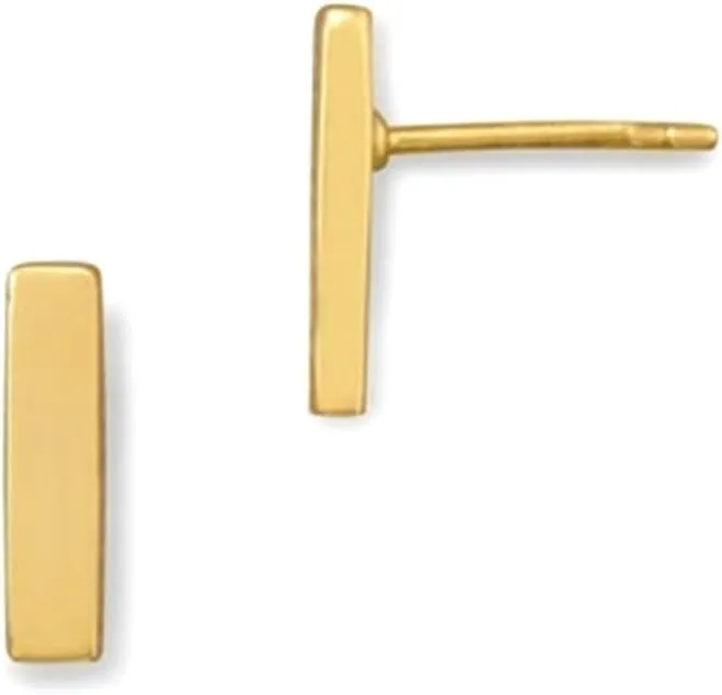 Rectangle Bar Post Stud Earrings Yellow Gold-plated Sterling Silver Geometric