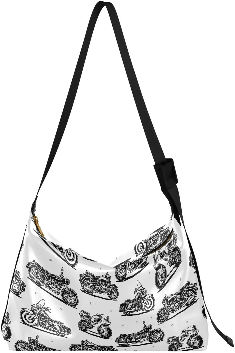 Retro Motorcycles Hobo Crossbody Bags for Women Leather Large Shoulder Bag Cross Body Drawings Trendy Womens Tote Bags Handbag for Travel Shopping