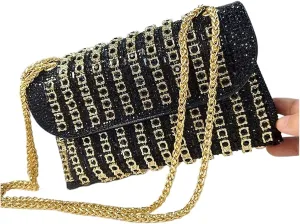 Rhinestone Purse Clutch Bag for Women Handbag Rhinestone Summer Wedding Party Shoulder Bags for 6.7 ''Purses(Black)