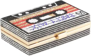 Rhinestone Purse Crystal Women's Rhinestone Wedding Clutch Bag Cassette Tape Evening Bag Party Money Purses Handbags Shoulder Bag(Grey)