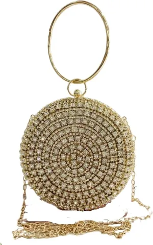 Rhinestone Purse Diamonds Rhinestone Handbag Female Round Top Handle Bags Evening Party Clutches and Purse Gold Shoulder Bags(Gold)