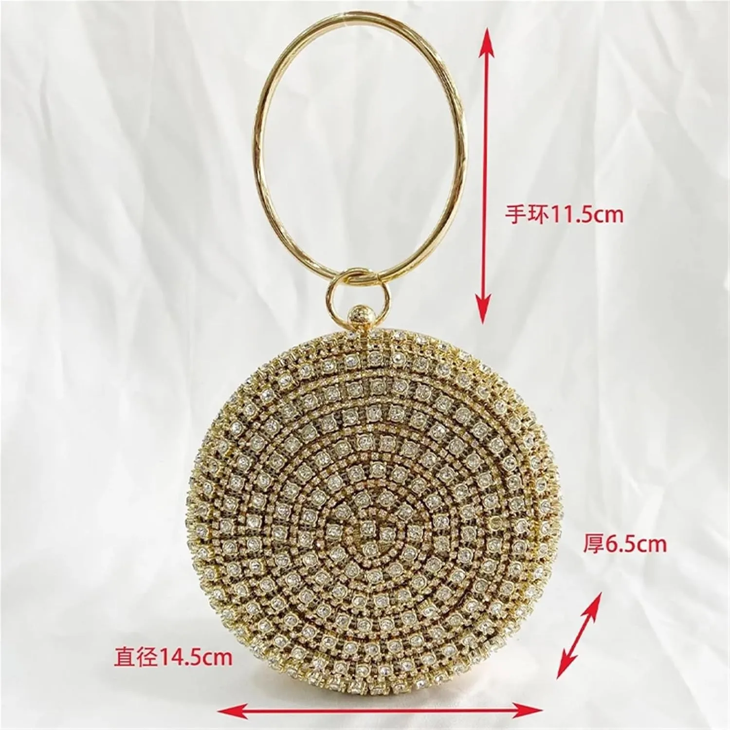 Rhinestone Purse Diamonds Rhinestone Handbag Female Round Top Handle Bags Evening Party Clutches and Purse Gold Shoulder Bags(Gold)