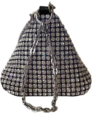 Rhinestone Purse Mini Glitter Diamond Triangle Handbag Women PU Leather Coin Purse Metal Chain Crossbody Shoulder Bag Ladies Rhinestone Party Bag