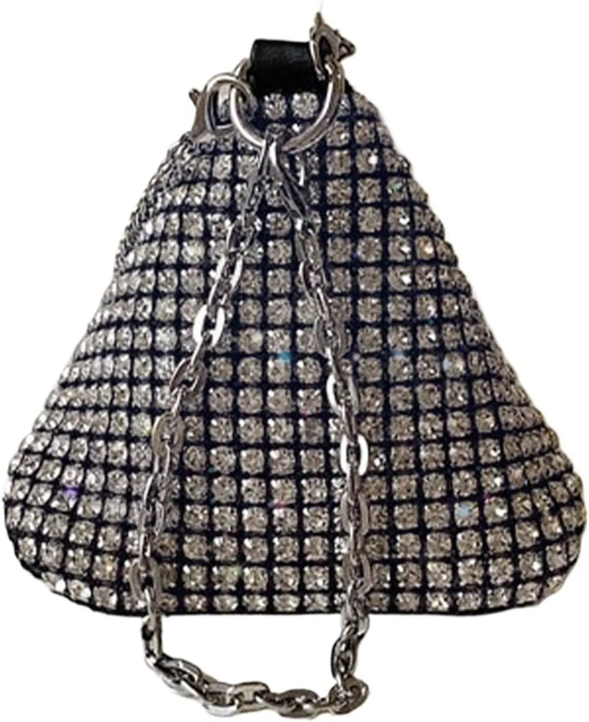 Rhinestone Purse Mini Glitter Diamond Triangle Handbag Women PU Leather Coin Purse Metal Chain Crossbody Shoulder Bag Ladies Rhinestone Party Bag