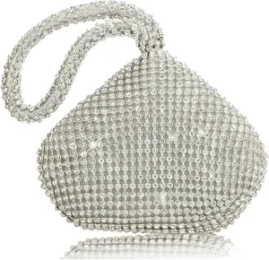Rhinestone Purse Rhinestones Small Women Evening Clutch Bag Diamond Mini Handbag for Party Wedding Bag Zipper Pocket Money Purse Day Tote(Silver)