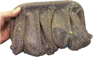 Rhinestone Purse Shell Clip Bag Rhinestone Handbag for Women Purse Shiny Handmade Diamond Shoulder Crossbody Evening Bag(Bronze)