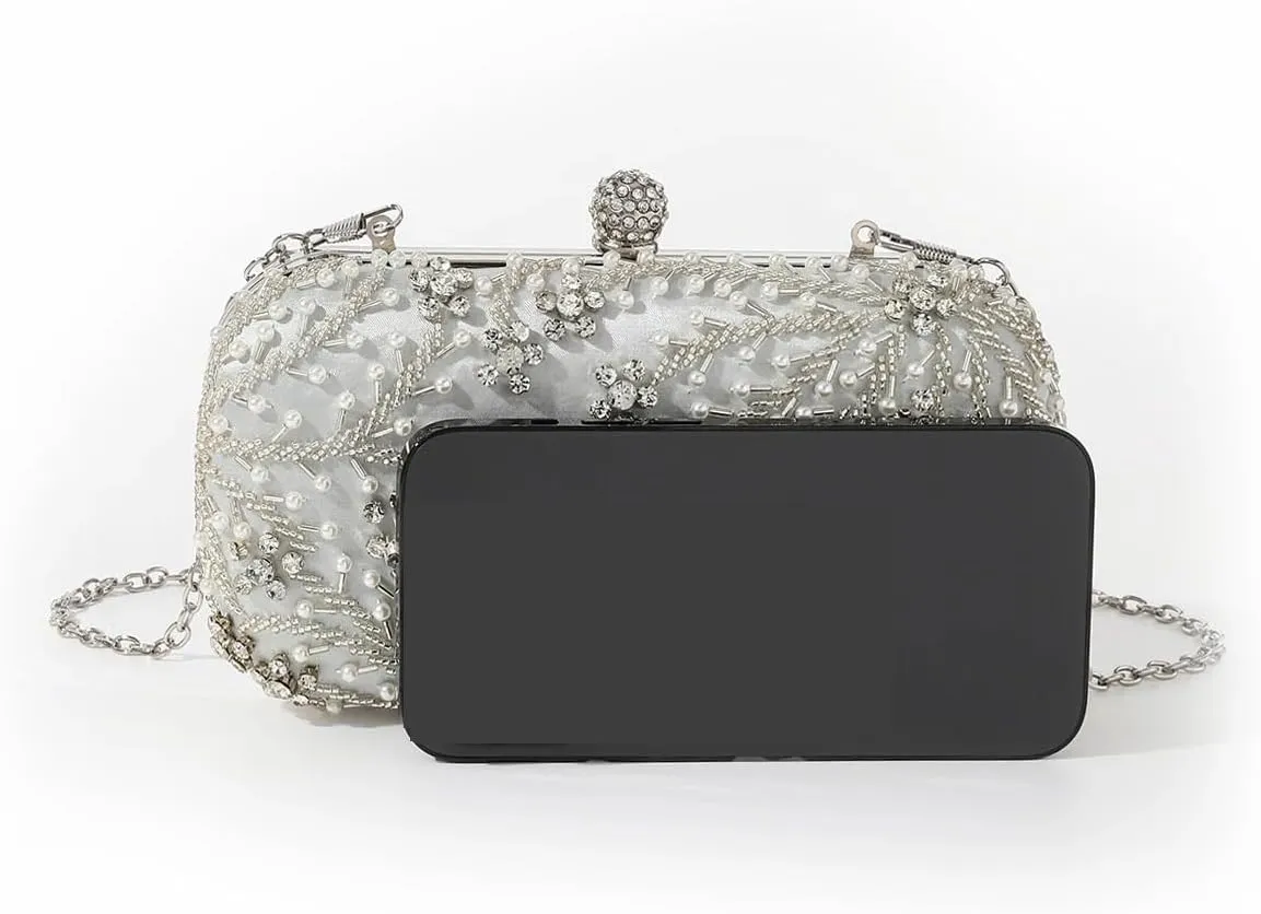 Rhinestone Purse Shiny Heavy Handmake Diamond-Studded Rhinestones Beaded Flower Pattern Hand Party Wedding Dinner Bag(Color 3)