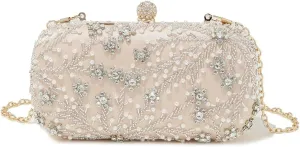 Rhinestone Purse Shiny Heavy Handmake Diamond-Studded Rhinestones Beaded Flower Pattern Hand Party Wedding Dinner Bag(Color 3)